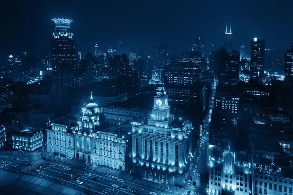 Shanghai Bund Vista Aérea Noite Cima Com Skyline Cidade Arranha — Fotografia de Stock