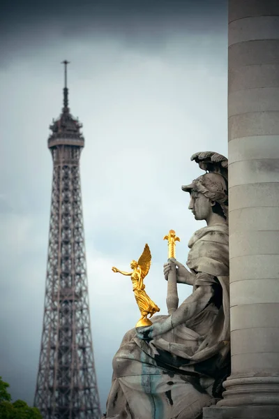 Statue Alexandre Iii Pont Sur Seine Avec Tour Eiffel Paris — Photo