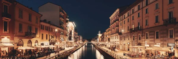 Naviglio Grande Canal Panorama Nachtleben Mit Restaurant Und Bars Milan — Stockfoto