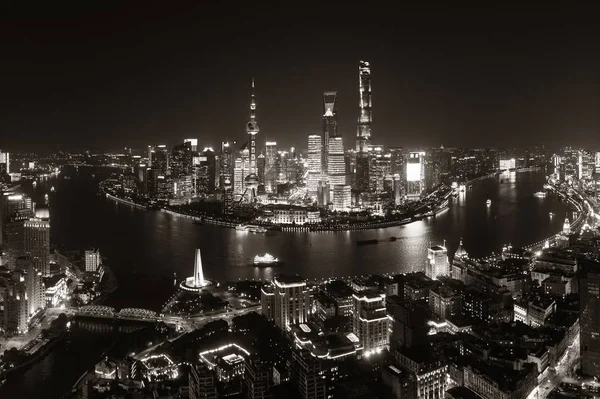 Shanghai Pudong Vista Aérea Nocturna Desde Arriba Con Horizonte Ciudad —  Fotos de Stock