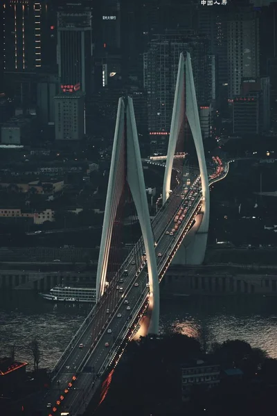 Puente Arquitectura Urbana Ciudad Por Noche Chongqing China —  Fotos de Stock