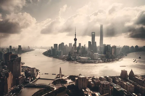 Вид Воздуха Город Шанхай Деловым Районом Пудун Горизонтом Китае — стоковое фото
