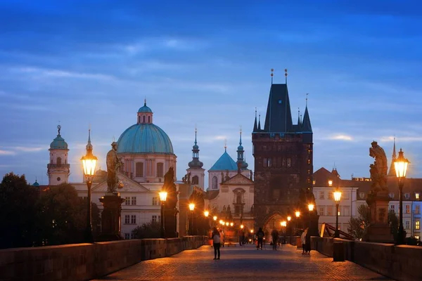 Karlsbron Prag Tjeckien Natten — Stockfoto