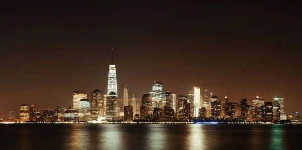 New York City Skyline Centre Ville Nuit Panorama Sur Fleuve — Photo
