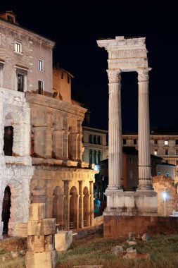 Marcello's Theater with historical ruins at night in Rome, Italy clipart