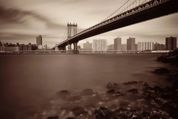 Manhattan Bridge Und Innenstadt New York City Waterfront — Stockfoto