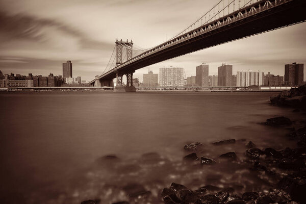 Manhattan Bridge and downtown New York City waterfront