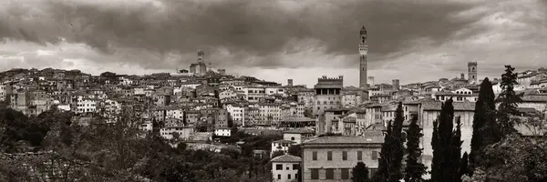Siena Cathedral Och Torre Del Mangia Bell Tower Med Historiska — Stockfoto