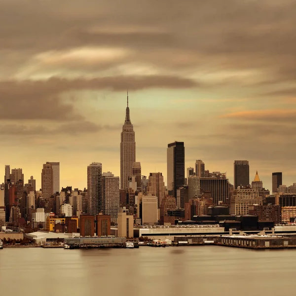 Manhattan Midtown Skyskrapor Och New Yorks Skyline Solnedgången — Stockfoto