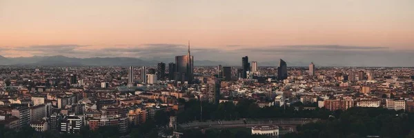 Milan City Skyline Panorama Sett Ovanifrån Vid Solnedgången Italien — Stockfoto
