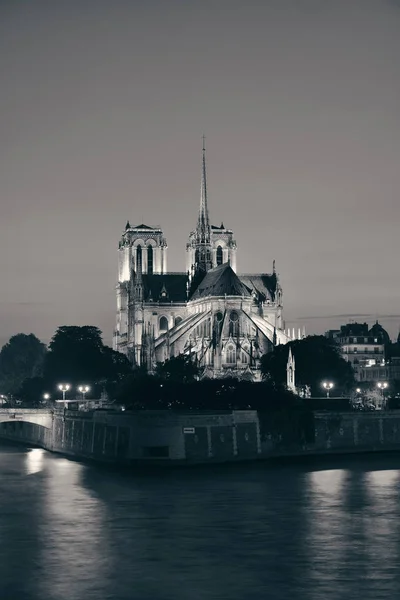 Notre Dame Paris Schemering Rivier Seine Als Beroemde Stad Mijlpaal — Stockfoto