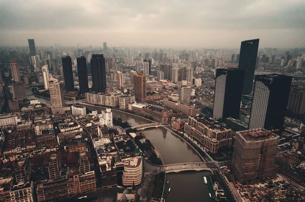 Shanghai Vue Aérienne Haut Avec Suzhou Creek Ville Skyline Gratte — Photo