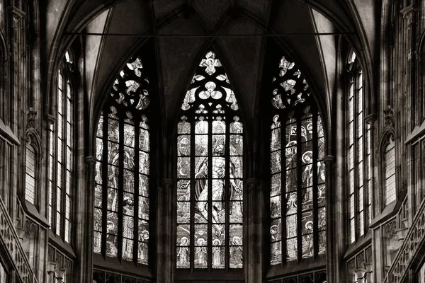 Stain Glass Patterns Vitus Cathedral Prague Castle Czech Republic — Stock Photo, Image