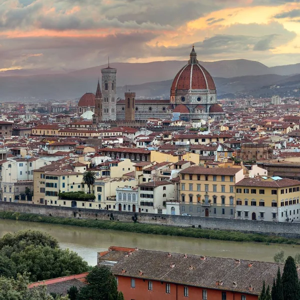 Cathédrale Florence Avec Horizon Ville Vue Piazzale Michelangelo Coucher Soleil — Photo