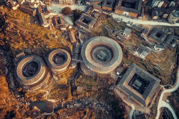 Vue Aérienne Tulou Les Habitations Uniques Hakka Dans Fujian Chine — Photo