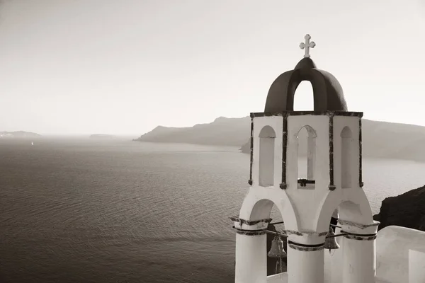 Isola Santorini Con Chiesa Cupola Blu Grecia — Foto Stock