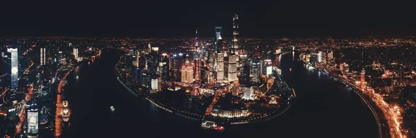 Shanghai Pudong Vista Aerea Notturna Dall Alto Con Skyline Della — Foto Stock