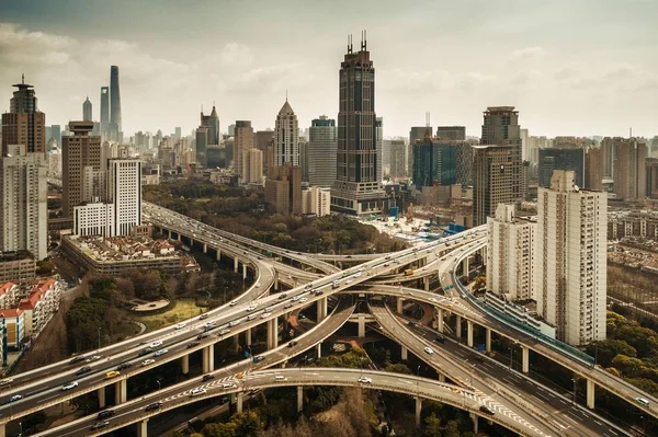 Shanghai Yanan Road Overpass Bridge Heavy Traffic China — Stock Photo, Image