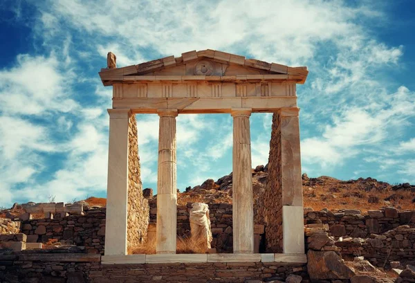 Temple Historical Ruins Delos Island Mikonos Greece — Stock Photo, Image