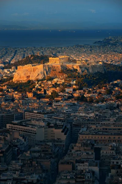 Άποψη Του Ανατολικού Ορίζοντα Της Αθήνας Από Λυκαβηττό Την Ακρόπολη — Φωτογραφία Αρχείου