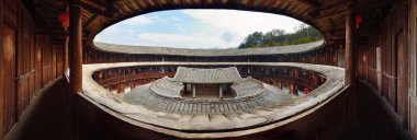 Geleneksel Tulou Panorama Manzarası Fujian, Çin 'de.
