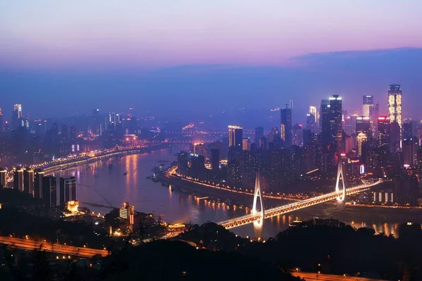 Chongqing Stadtarchitektur Und Stadtsilhouette Bei Nacht China — Stockfoto