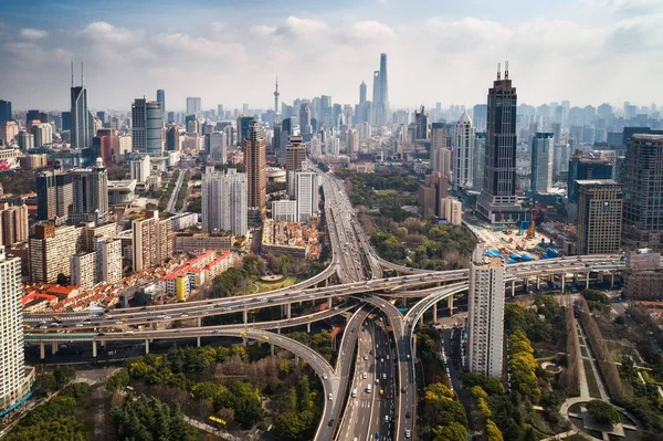 Shanghai Yanan Road Överfart Bro Med Tung Trafik Kina — Stockfoto