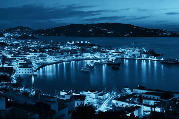 Noite de Mykonos Bay — Fotografia de Stock