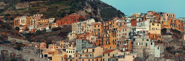 Edifícios Residentes Estilo Italiano Sobre Panorama Falésias Manarola Cinque Terre — Fotografia de Stock
