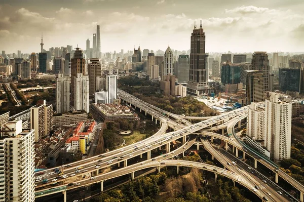 Shanghai Yanan Road Overpass Bridge Heavy Traffic China — Stock Photo, Image