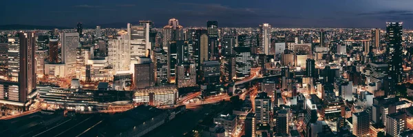 Gece Panorama Çatısı Manzaralı Osaka Şehri Japonya — Stok fotoğraf