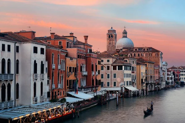 Vista Puesta Del Sol Del Gran Canal Venecia Con Góndola — Foto de Stock