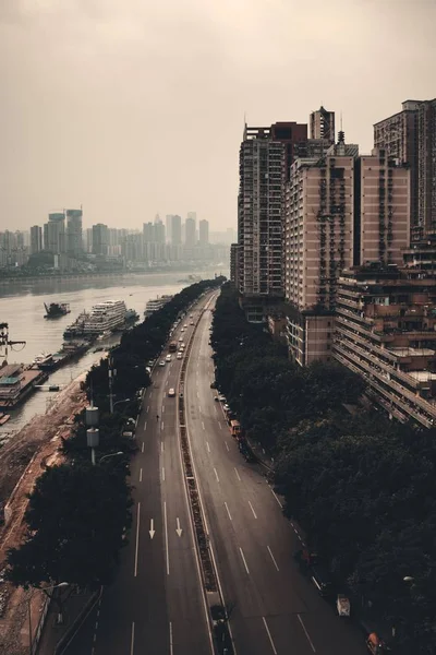 Vue Aérienne Des Bâtiments Urbains Des Toits Ville Chongqing — Photo