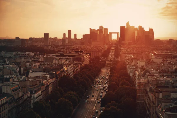 Parigi Tramonto Vista Sul Tetto Della Città Skyline Con Difesa — Foto Stock