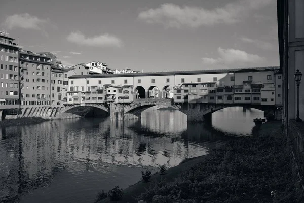 Ponte Vecchio Rivier Arno Florence Italië Monochroom — Stockfoto