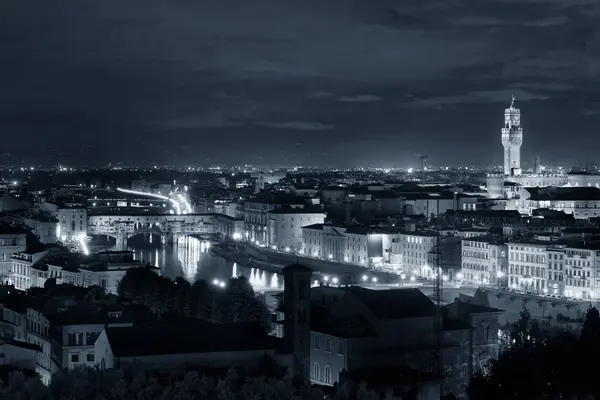 Florence Skyline Sett Från Piazzale Michelangelo Natt Svart Och Vitt — Stockfoto