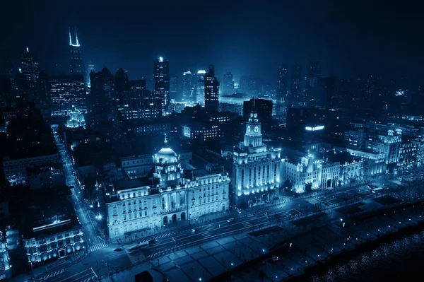 Shanghai Bund Antenn Nattutsikt Uppifrån Med Stadssiluett Och Skyskrapor Kina — Stockfoto