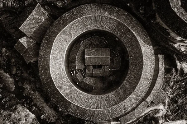 Vista Aproximação Aérea Tulou Habitações Únicas Hakka Fujian China — Fotografia de Stock