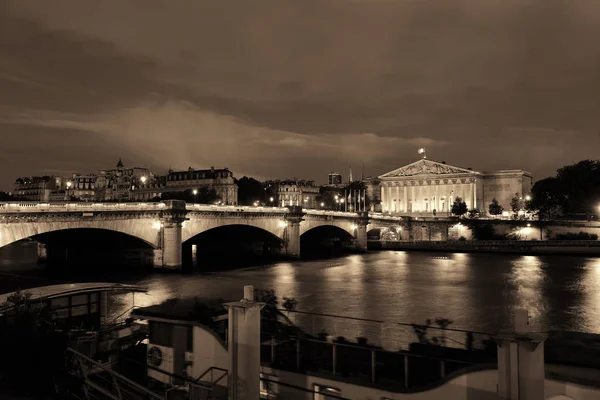 Paris River Seine Con Pont Concorde Assemblee Nationale Tramonto — Foto Stock