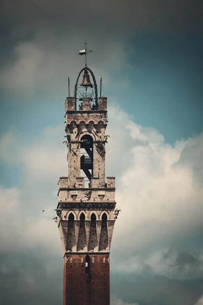 Városháza Bell Tower Közelkép Siena Olaszország — Stock Fotó