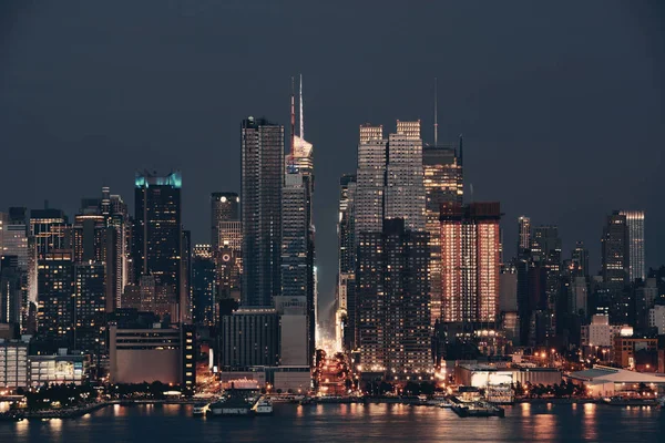 Manhattan Midtown Skyskrapor Och New York City Skyline Natten — Stockfoto