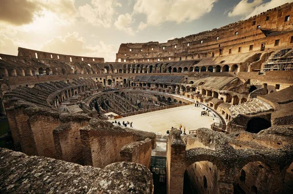 Inuti Colosseum Visa Vid Solnedgången Den Värld Kända Landmärket Och — Stockfoto