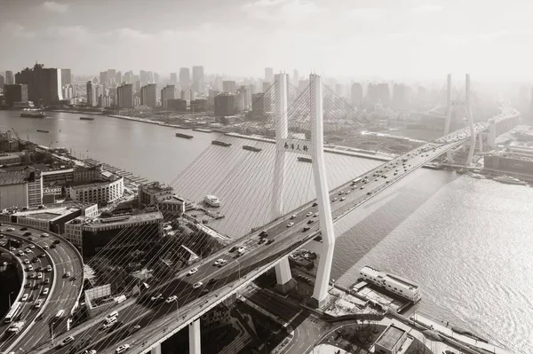 Shanghai Nanpu Pont Sur Rivière Huangpu Avec Trafic Achalandé Chine — Photo