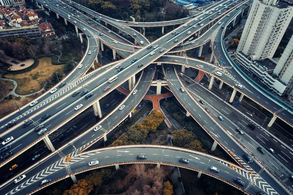 Shanghai Yanan Road Wiadukt Most Dużym Natężeniem Ruchu Chinach — Zdjęcie stockowe