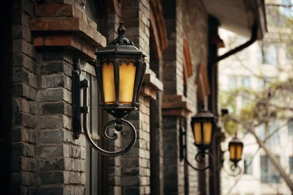 Road Lamp Muur Raam Patronen Xiahao Oude Straat Chongqing China — Stockfoto