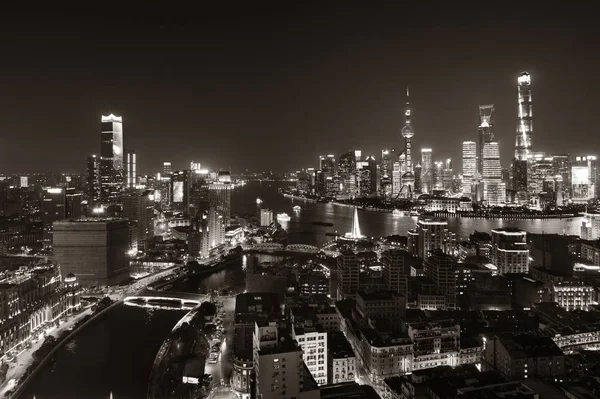 Shanghai Pudong Vista Aérea Nocturna Desde Arriba Con Horizonte Ciudad —  Fotos de Stock