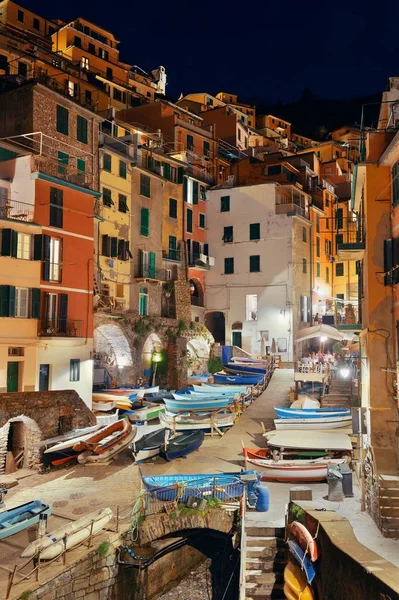 Riomaggiore Waterfront View Buildings Cinque Terre Night Italy — Stock Photo, Image