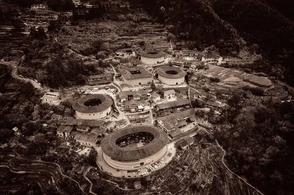 Vista Aérea Tulou Habitações Únicas Hakka Fujian China — Fotografia de Stock