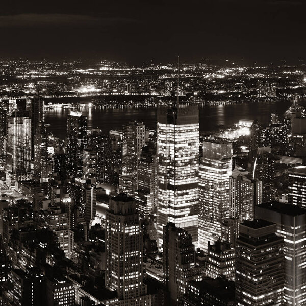 New York City west side urban cityscape view at night.