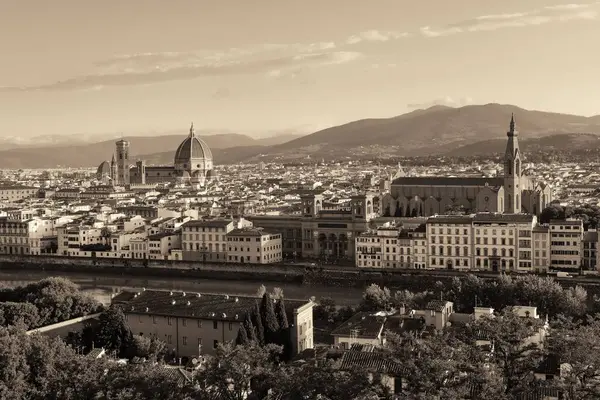 Stadssiluett Florens Takutsikt Italien Svart Och Vitt — Stockfoto
